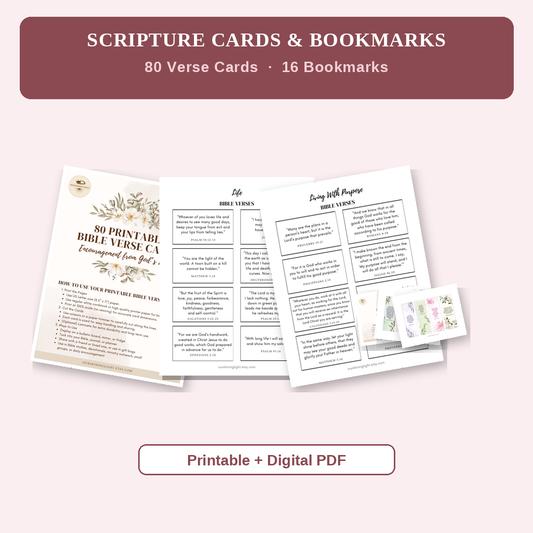 Scripture Cards & Bookmarks Pack — 80 Verse Cards + 16 Bookmarks (Printable + Digital PDF)